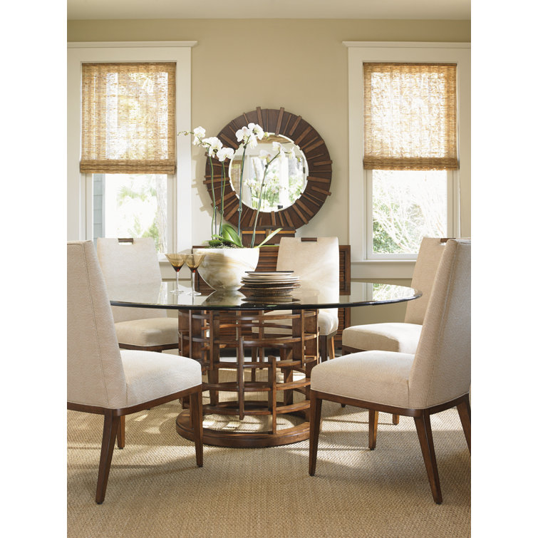 Beige Upholstered Wood Transitional Side Chair with Gold Accents