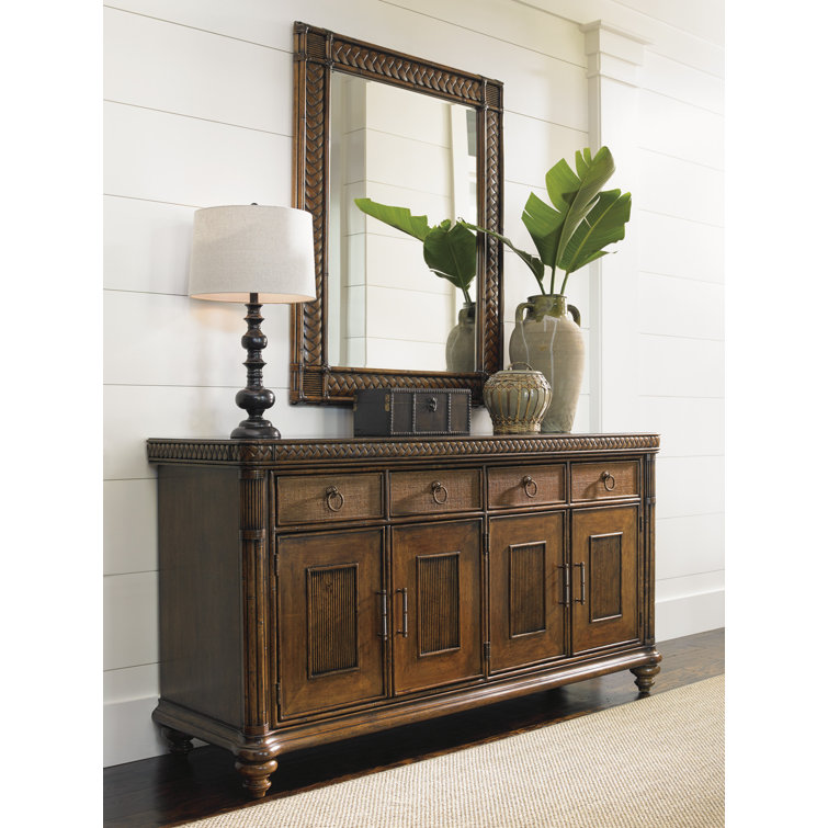 Bali Hai Sunrise 50'' Brown Leather-Wrapped Rectangular Mirror
