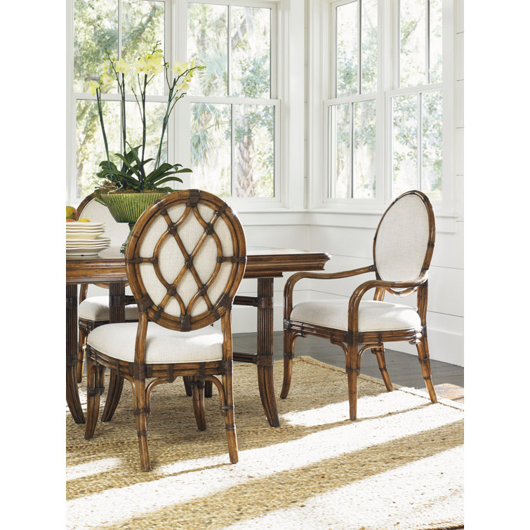 Caribbean Sunset Cream Rattan Transitional Arm Chair