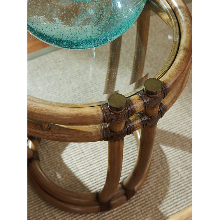 Transitional Round Wood & Metal End Table with Tempered Glass Top