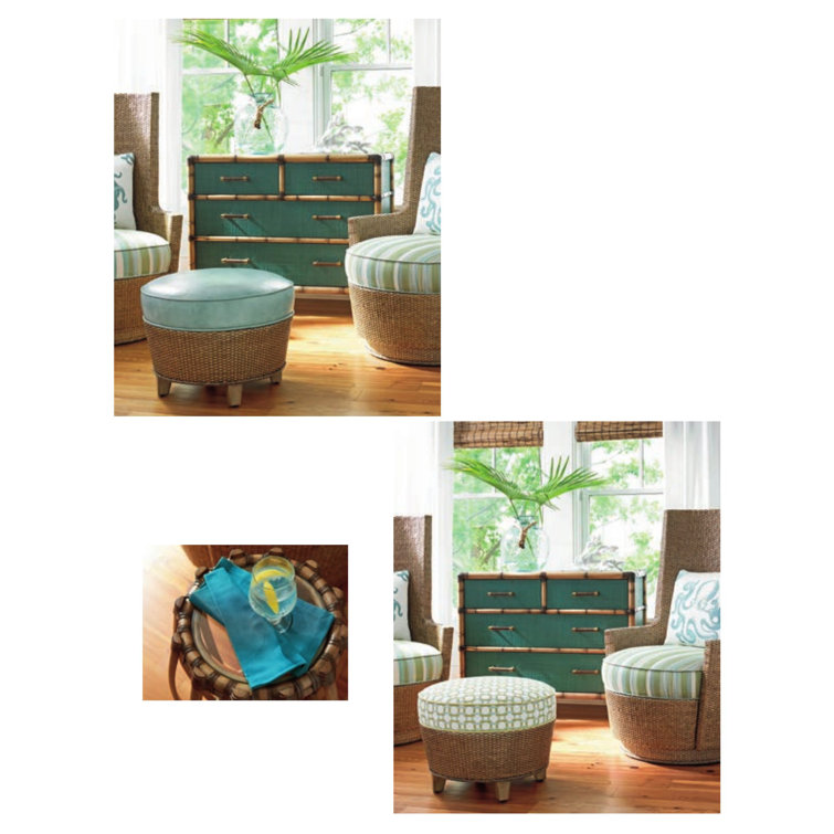 Pacific Teal 4-Drawer Chest with Leather-Wrapped Bamboo