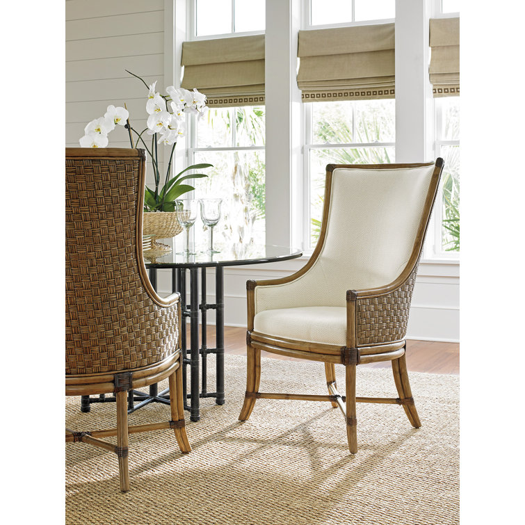 Ivory and Rattan High Back Arm Chair