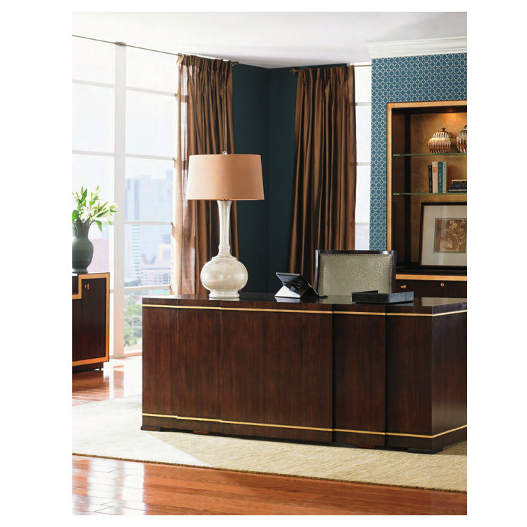 Brown Wood Executive Desk with Drawers and Keyboard Tray