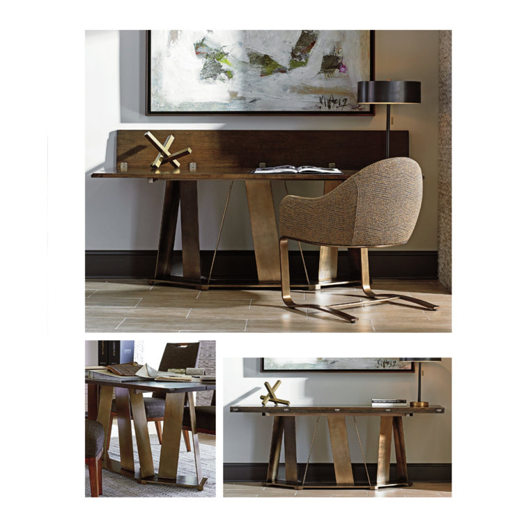 Transitional Brown Wood and Metal Rectangular Console Table