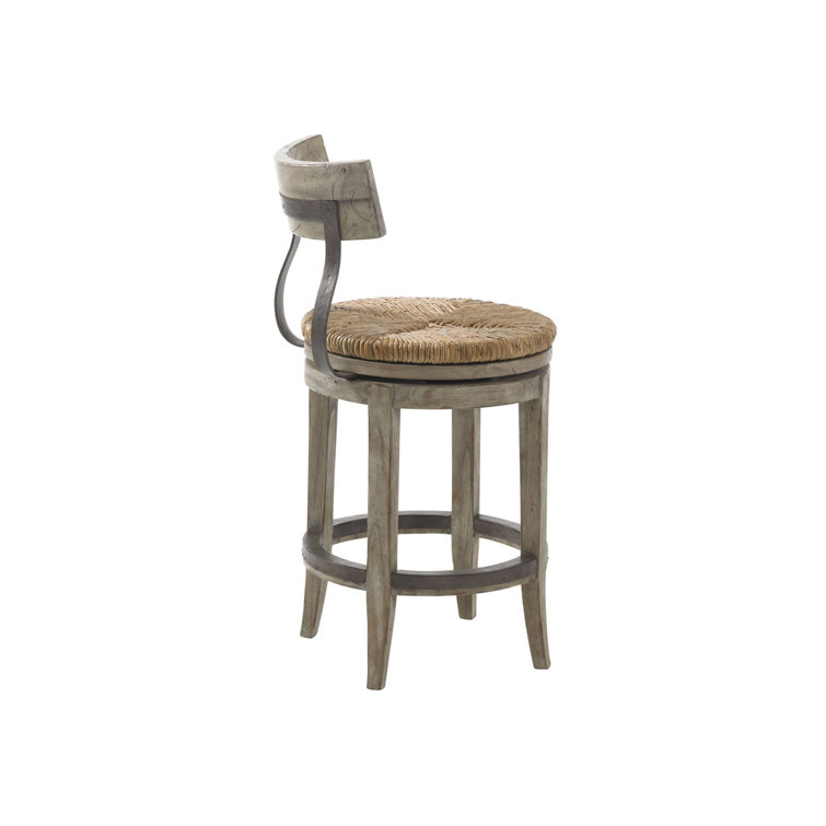 Rustic Industrial Swivel Counter Stool with Woven Rattan Seat, Brown