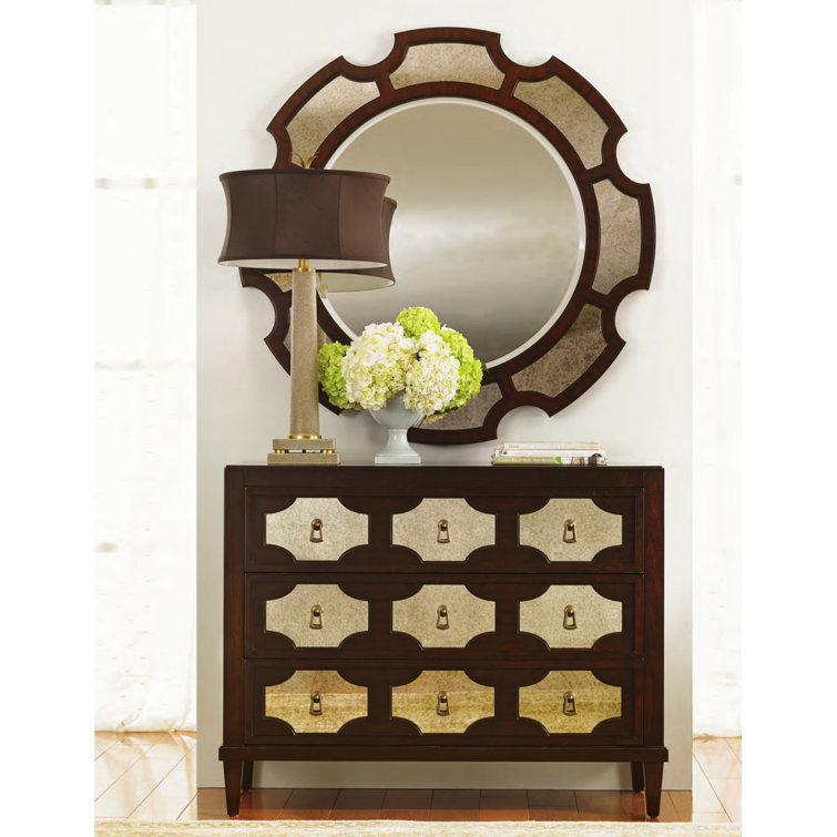 Transitional Kensington 45" Round Wood Mirror with Silver Accents