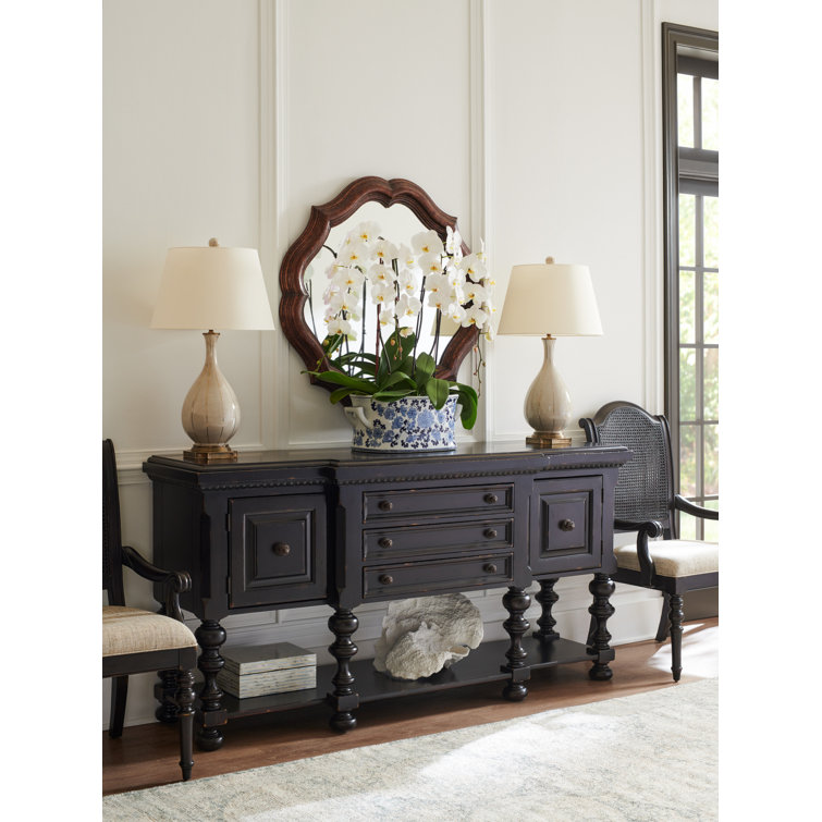 Black Traditional 74" Wooden Huntboard with 3 Drawers
