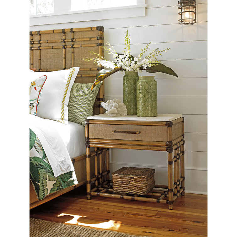 Brown Rattan and Raffia 1-Drawer Transitional Nightstand
