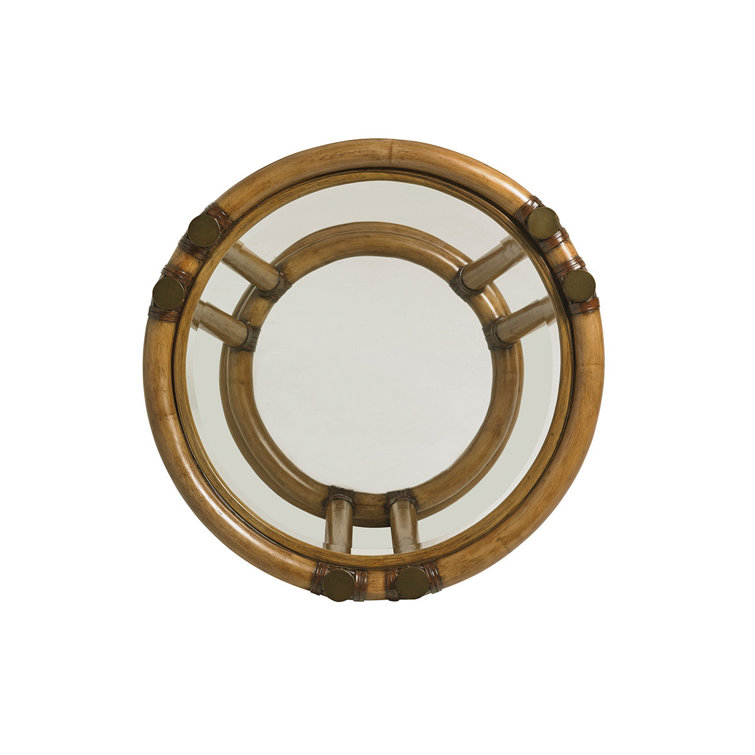 Transitional Round Wood & Metal End Table with Tempered Glass Top