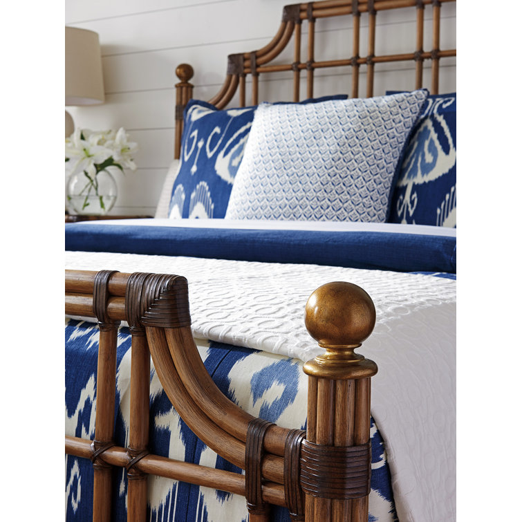Queen Brown Rattan Poster Bed with Headboard