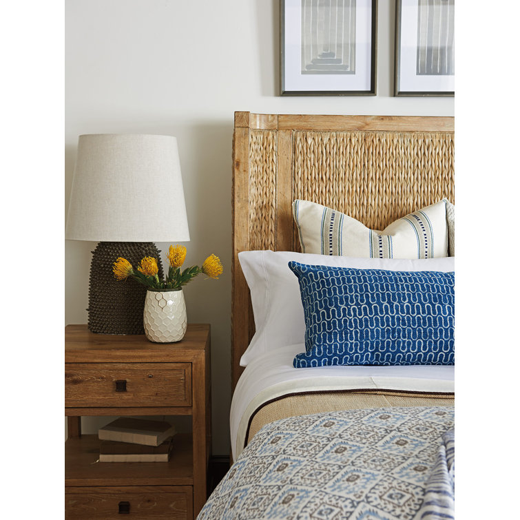 King Brown Woven Wood Frame Upholstered Panel Bed