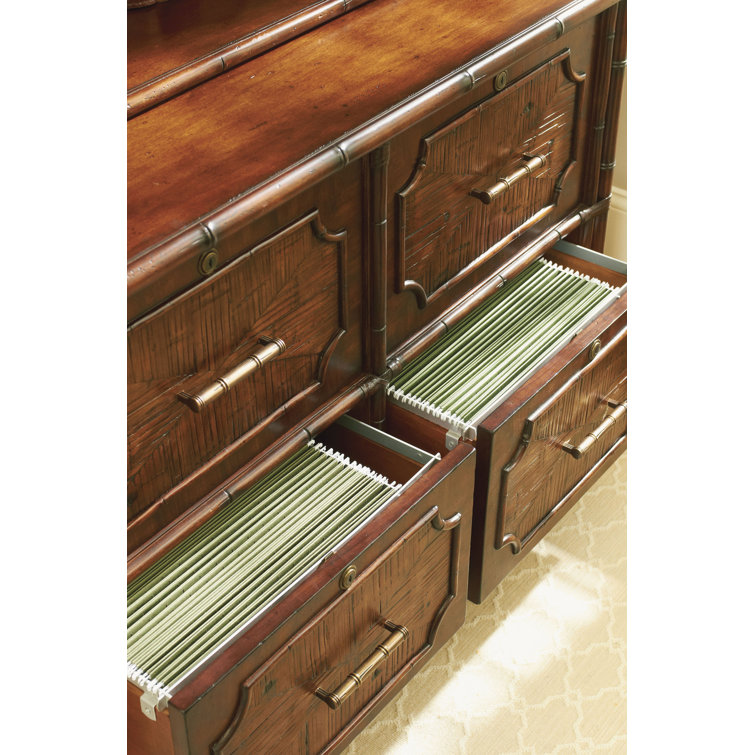 Transitional Brown 4-Drawer Legal File Chest with Brass Accents
