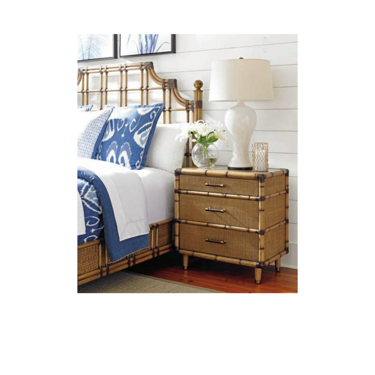 Queen Brown Rattan Poster Bed with Headboard