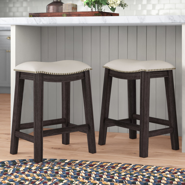 Adjustable Gray Leather Swivel Saddle Counter Stool Set of 2