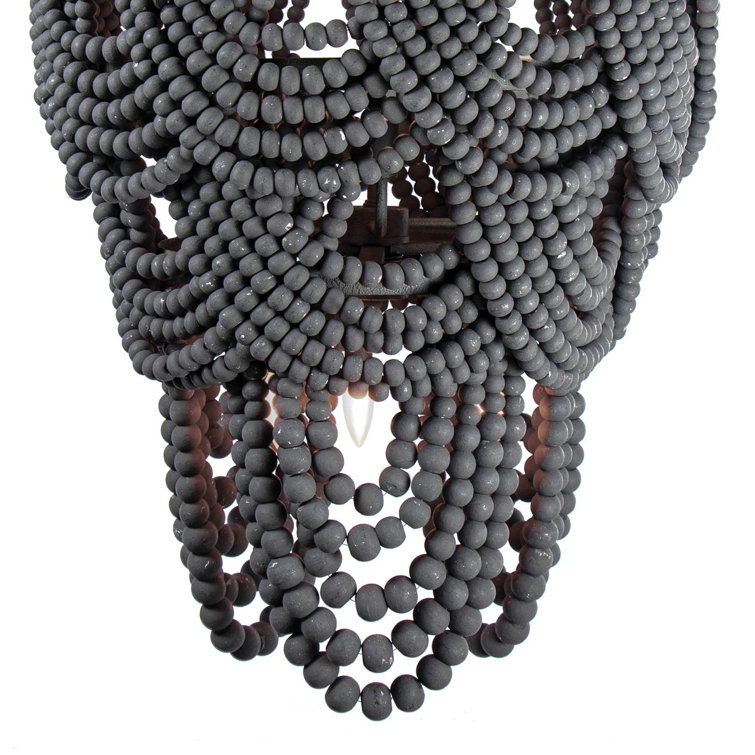 Lorelai Grey Distressed 8-Light Wood Bead Chandelier