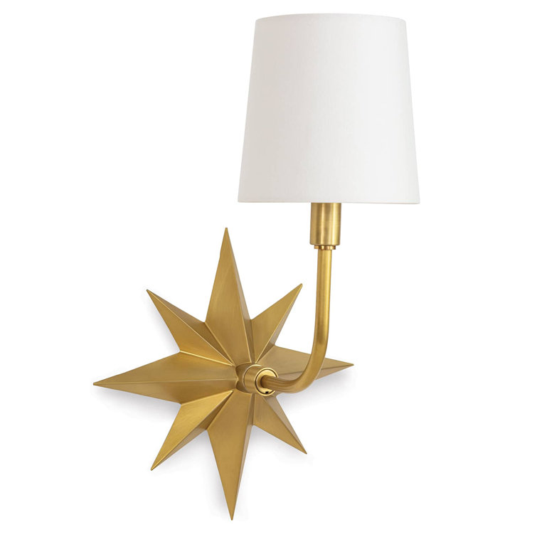 Natural Brass Starburst Sconce with Linen Shade