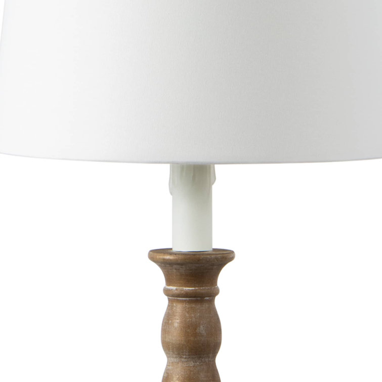 Natural Wood and Polished Brass Buffet Lamp with Linen Shade
