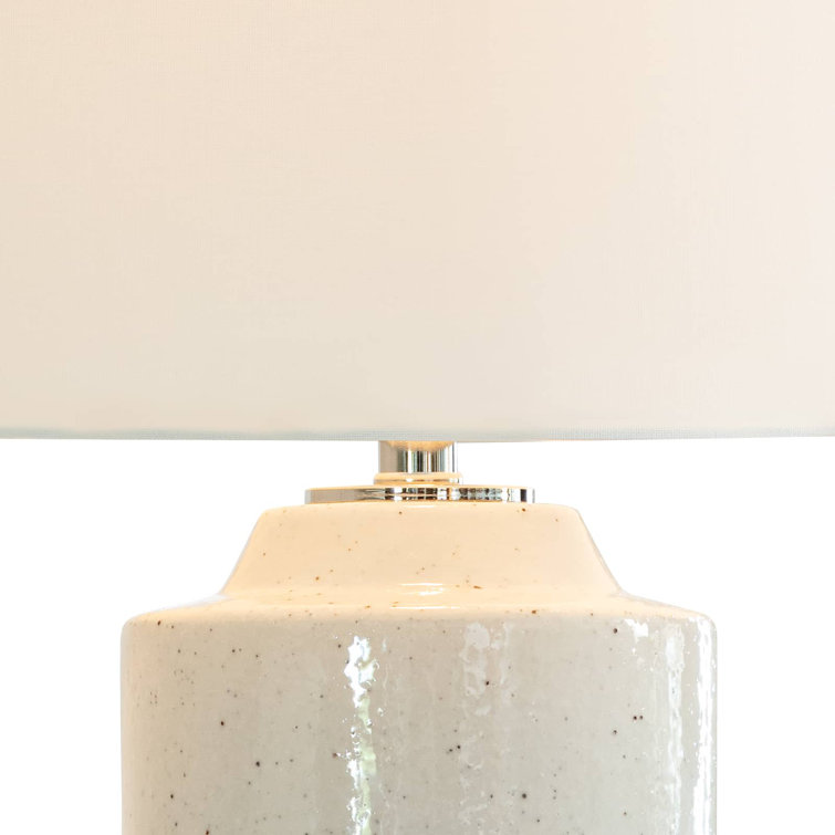 Markus White Ceramic Table Lamp with Linen Shade and Polished Nickel Accents