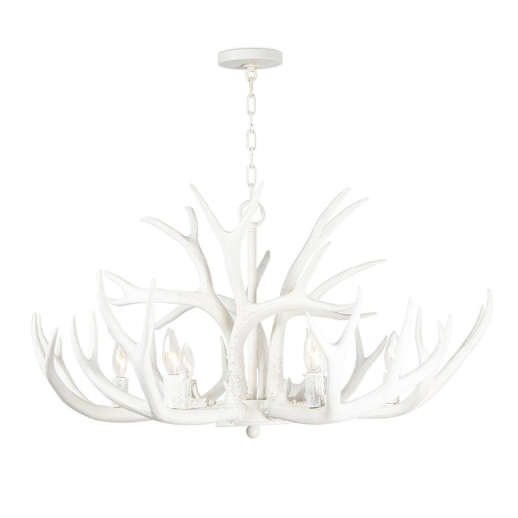 White Resin Antler 6-Light Chandelier