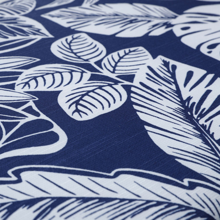 Navy Blue Polyester Outdoor Bench Cushion with White Leaf Pattern