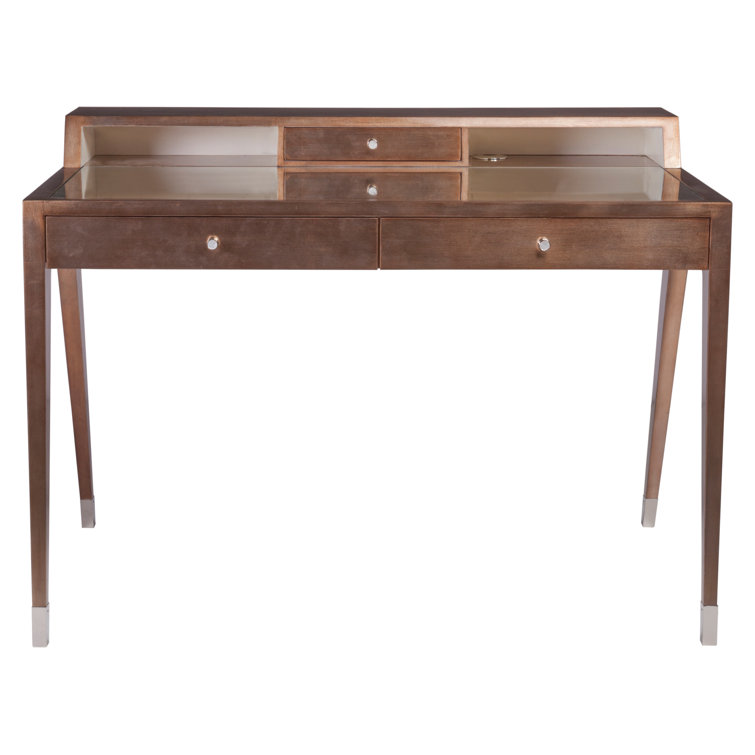 Transitional Warm Brown Desk with Hutches and Glass Inset