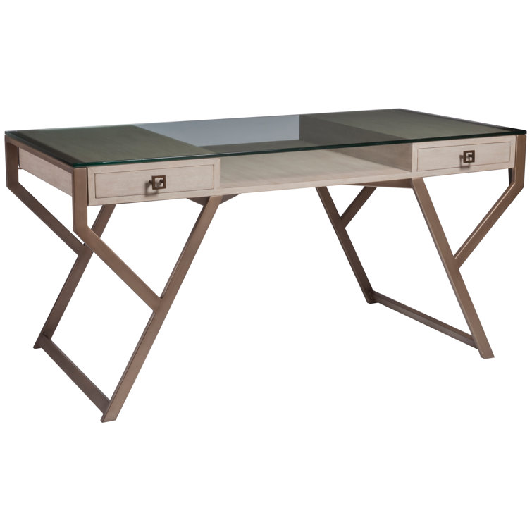 Bianco Contemporary 60'' Glass-Top Home Office Desk with Drawers