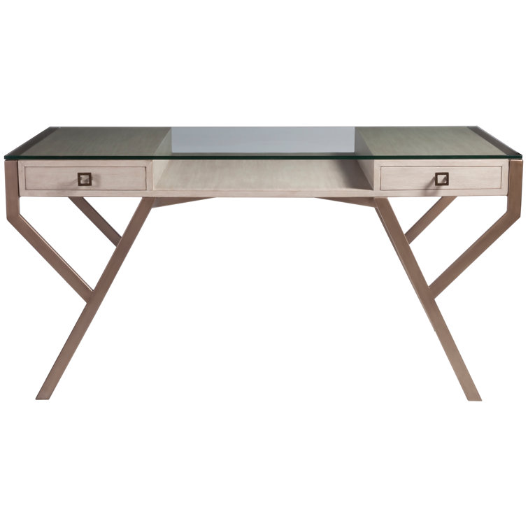 Bianco Contemporary 60'' Glass-Top Home Office Desk with Drawers
