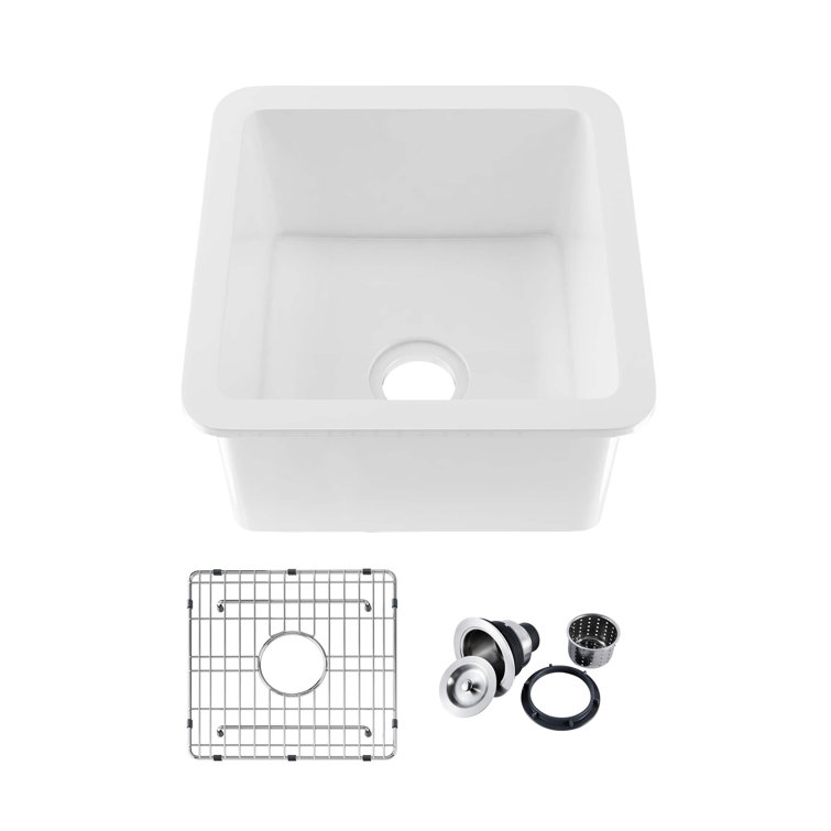 Cubic 18'' White Fireclay Undermount Single Bowl Kitchen Sink