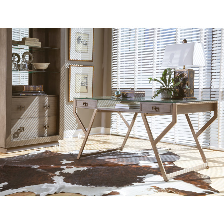 Bianco Contemporary 60'' Glass-Top Home Office Desk with Drawers