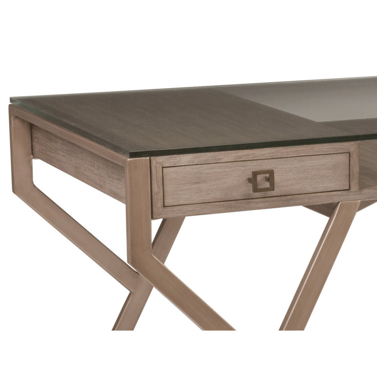 Grigio Gray Mahogany Writing Desk with Glass Top and Drawers