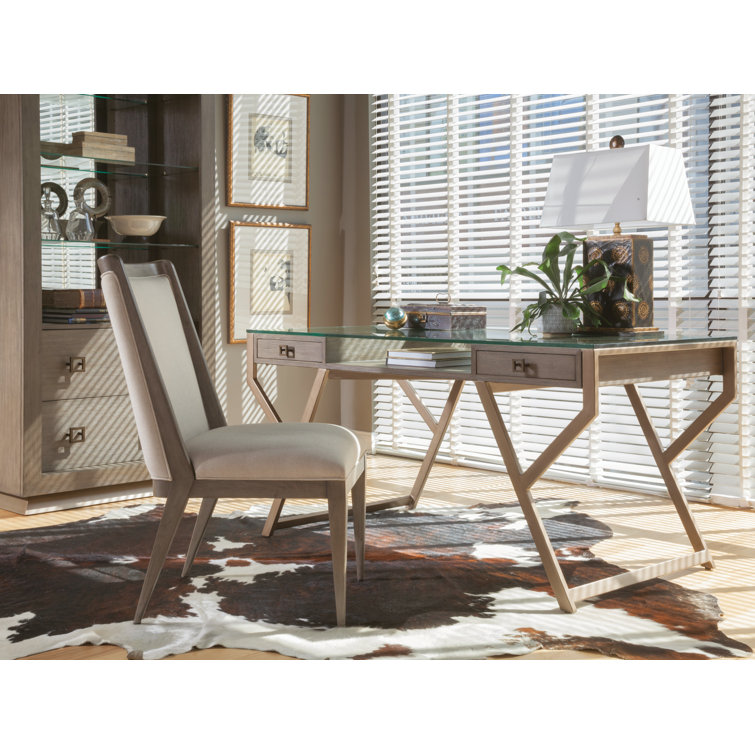Bianco Contemporary 60'' Glass-Top Home Office Desk with Drawers