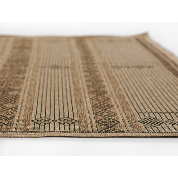 Ava Beige and Brown Geometric Synthetic Area Rug