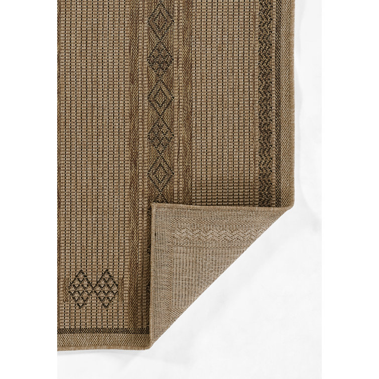 Ava Beige and Brown Geometric Synthetic Area Rug