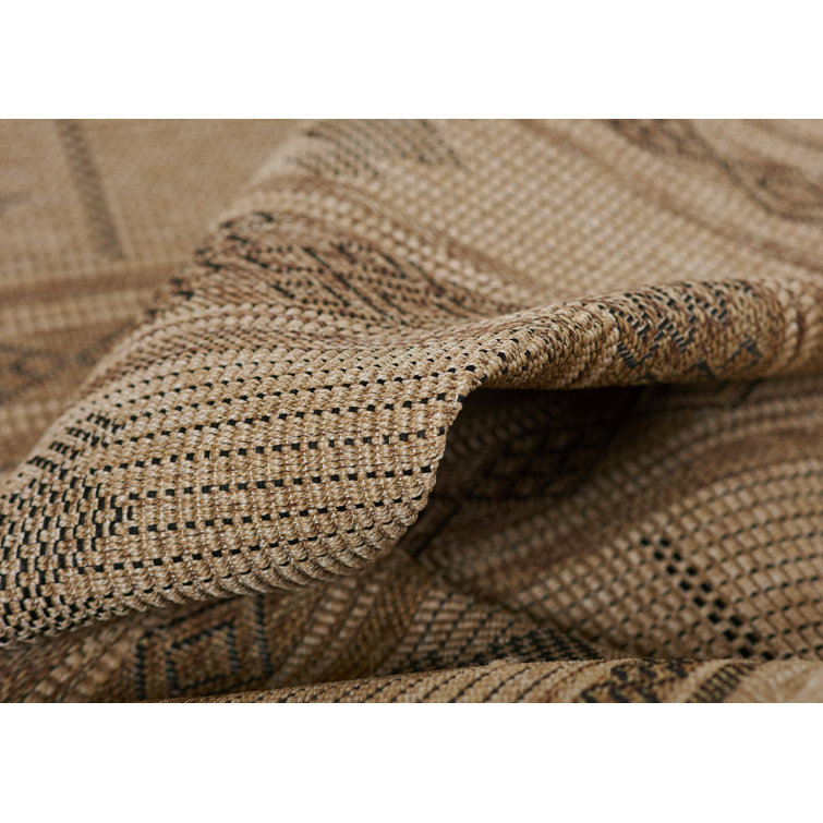 Ava Beige and Brown Geometric Synthetic Area Rug