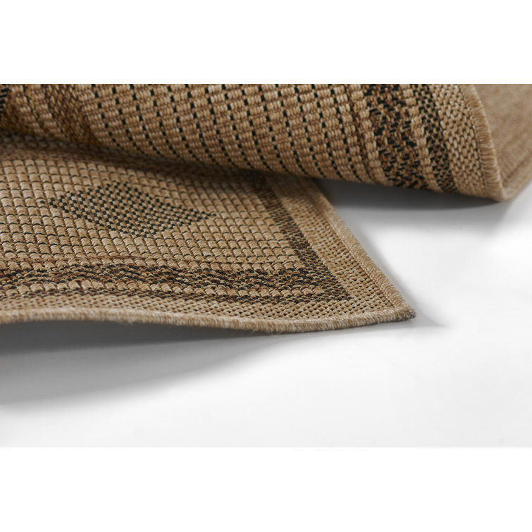 Ava Beige and Brown Geometric Synthetic Area Rug