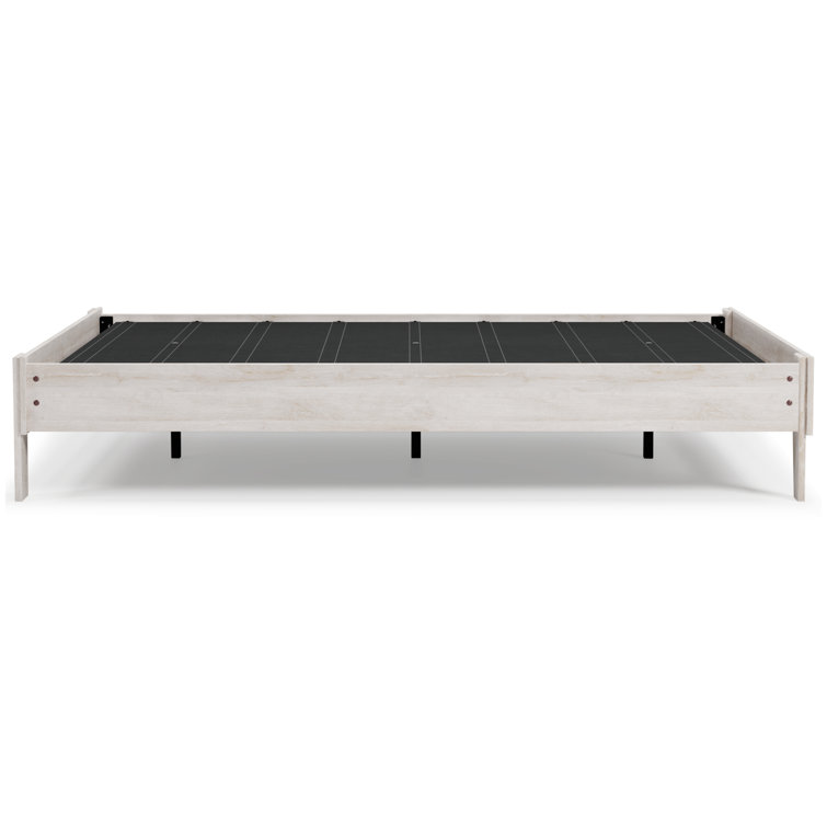 Chic Provincial Queen Platform Bed with Wood Frame in White & Dark Charcoal