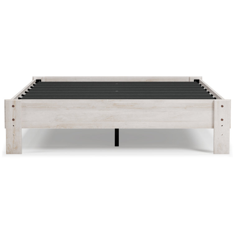 Chic Provincial Queen Platform Bed with Wood Frame in White & Dark Charcoal