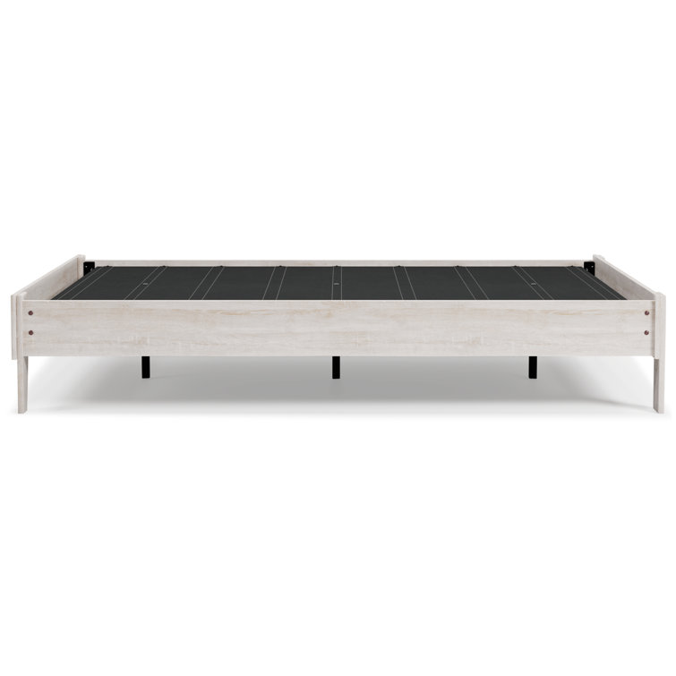 Chic Provincial Queen Platform Bed with Wood Frame in White & Dark Charcoal