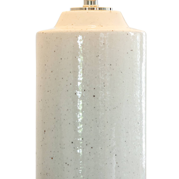 Markus White Ceramic Table Lamp with Linen Shade and Polished Nickel Accents