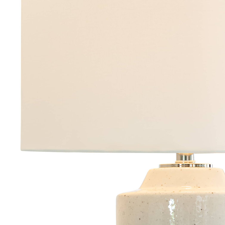 Markus White Ceramic Table Lamp with Linen Shade and Polished Nickel Accents
