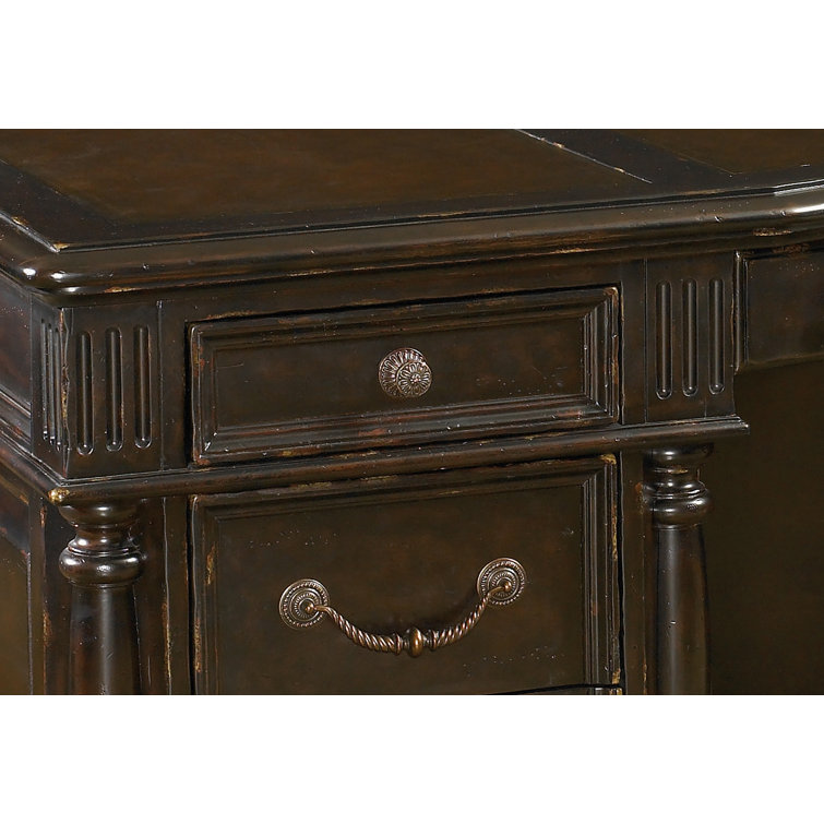 Traditional Black-Brown Executive Desk with 7 Drawers and Filing Cabinet