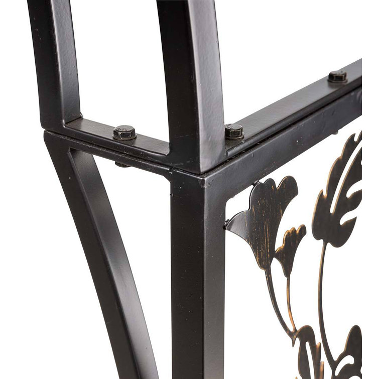 Black Metal Arched Garden Arbor with Hummingbird Design