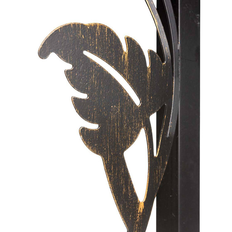 Black Metal Arched Garden Arbor with Hummingbird Design