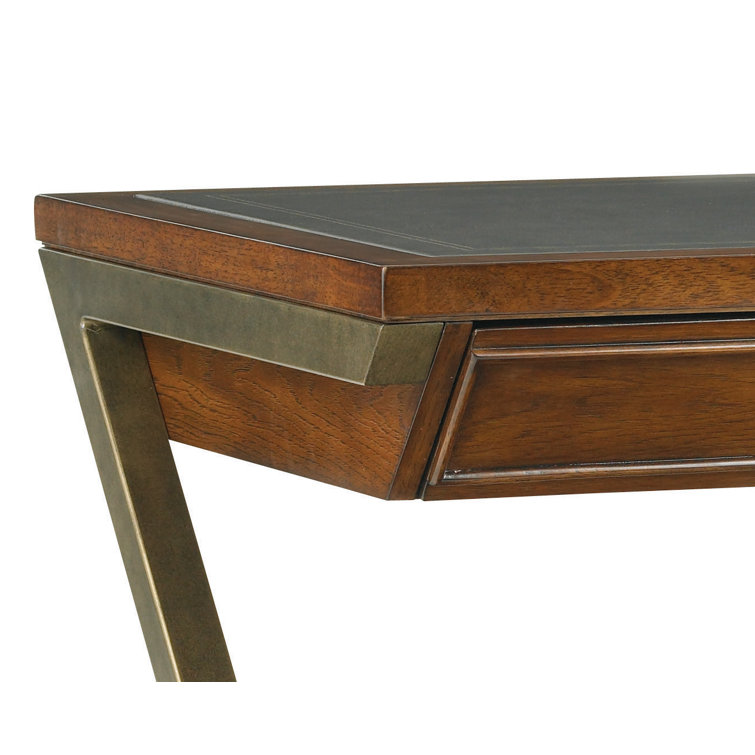 Brown Wood Transitional Home Office Desk with Drawer and Filing Cabinet