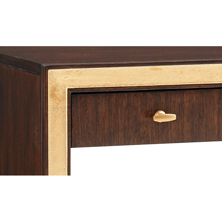 Transitional Walnut and Gold Leaf Home Office Desk with Drawers