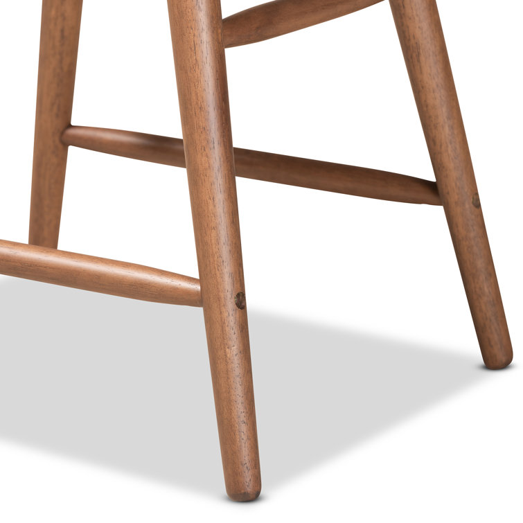 Navy Blue Velvet and Walnut Wood Counter Stools, Set of 2