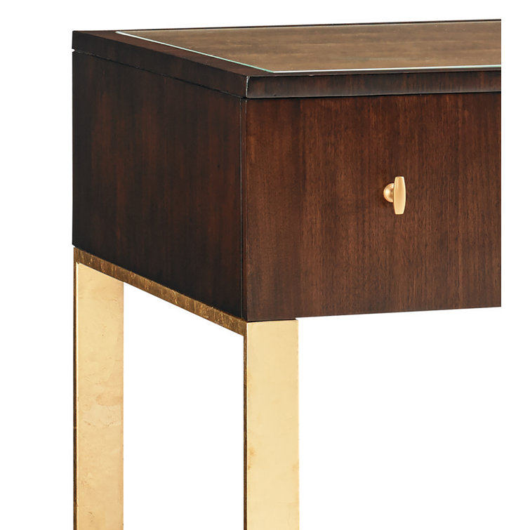 Bel Aire Gold Leaf Accented Brown Home Office Desk with Glass Top