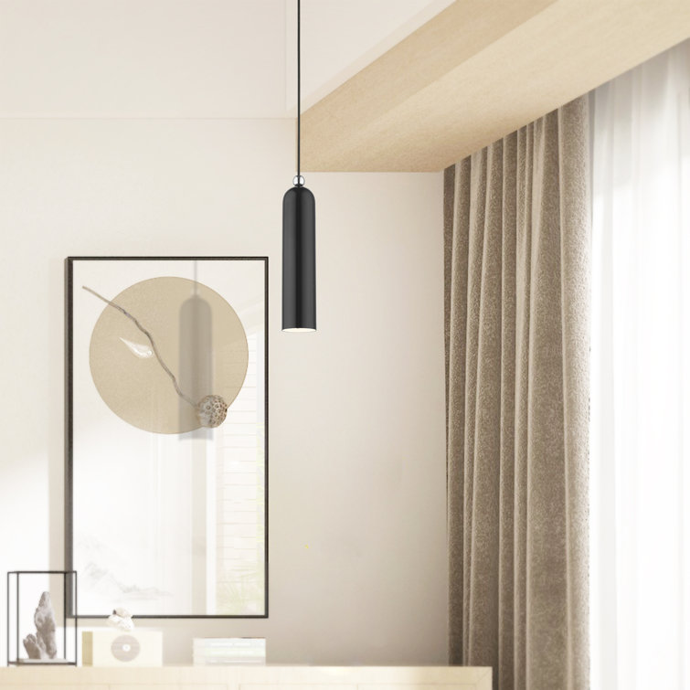 Shiny Black Metal Cylinder Pendant Light