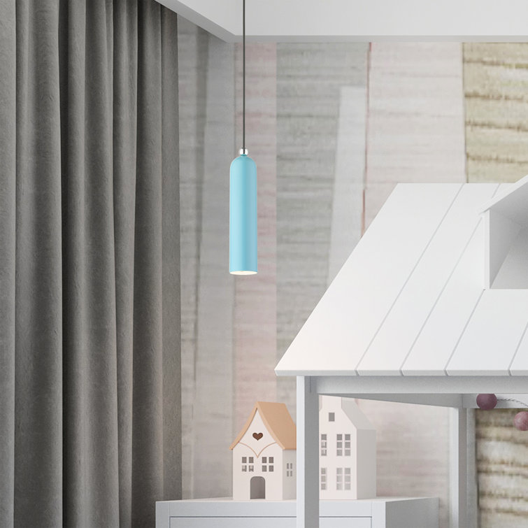 Shiny Baby Blue Metal Cylinder Pendant Light