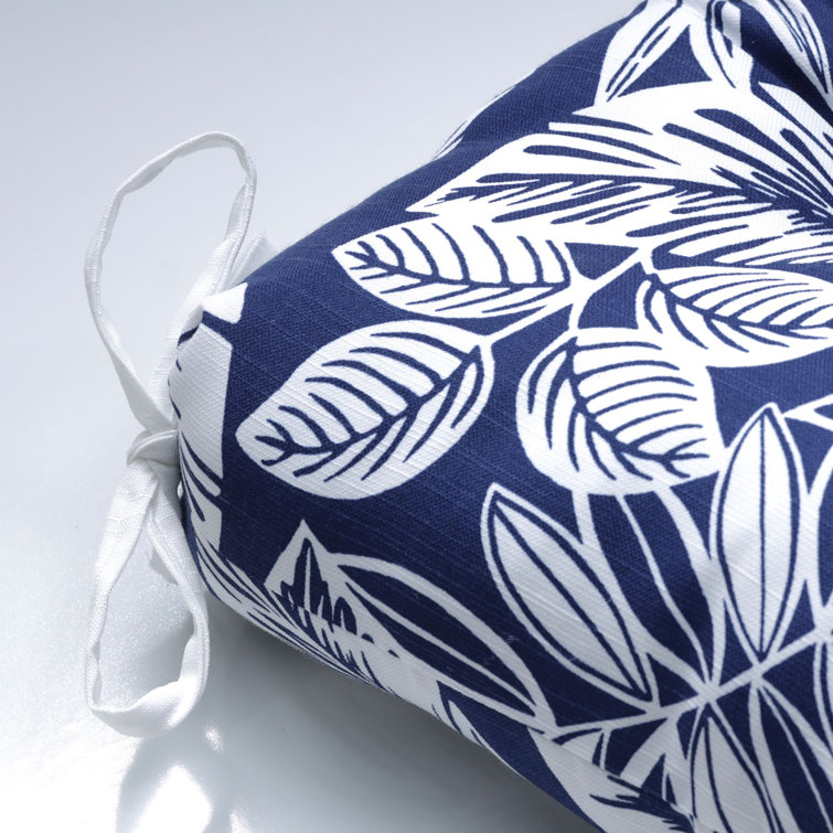 Navy Blue Polyester Outdoor Bench Cushion with White Leaf Pattern